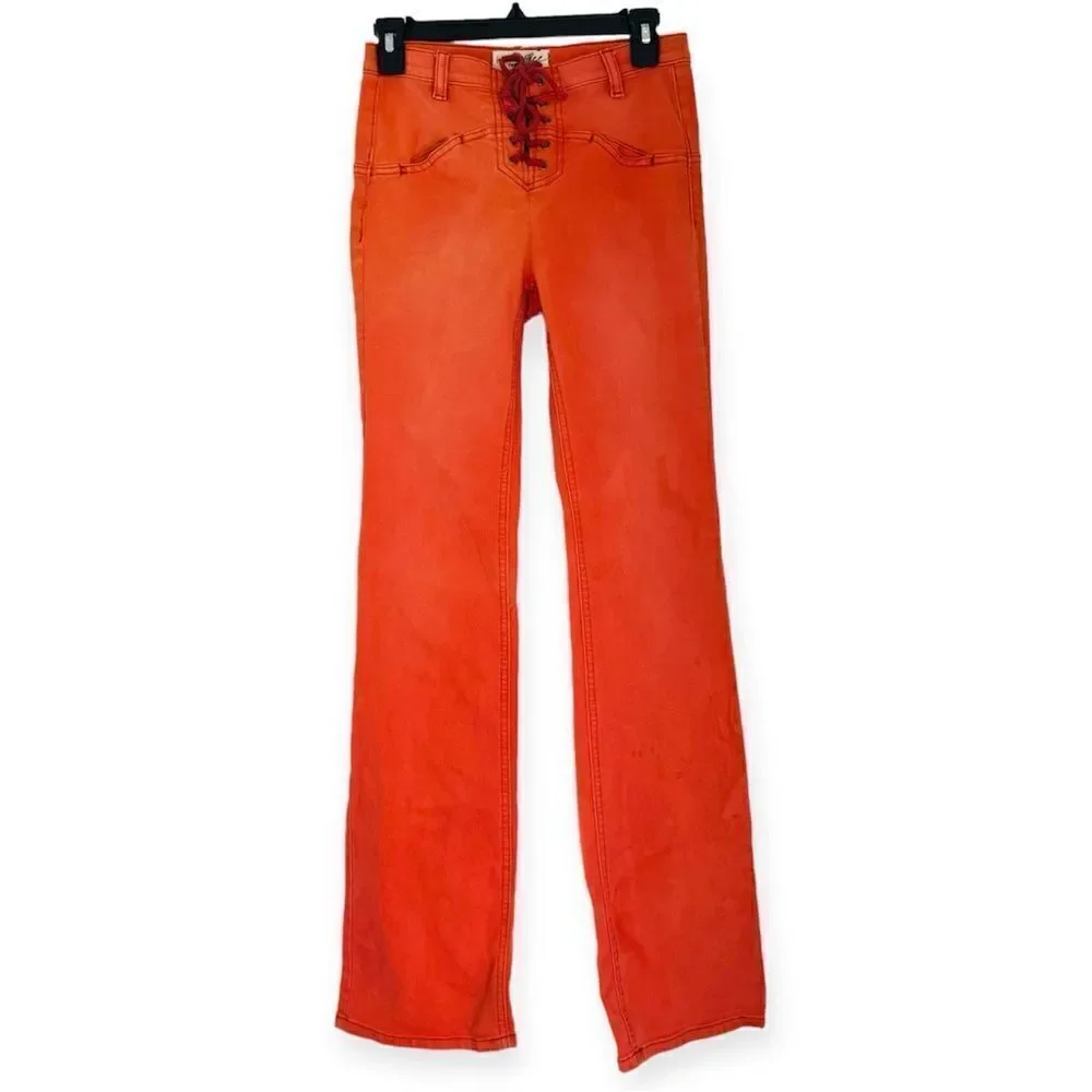 Free People Eva Lace-up Bootcut Jeans in Bran Red Size 26 - Picture 3 of 8